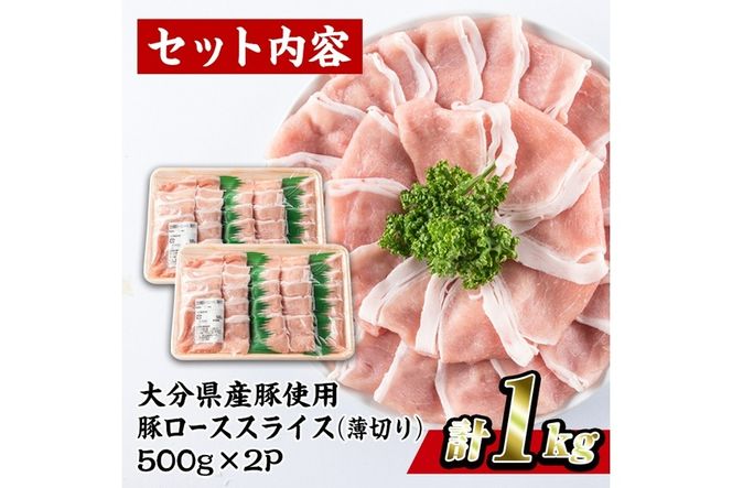 豚 ロース スライス (計1kg・500g×2P) 小分け 豚肉 ぶたにく 生姜焼き おにく お肉 焼肉 しゃぶしゃぶ 鍋 惣菜 大分県 佐伯市【BD101】【西日本畜産 (株)】