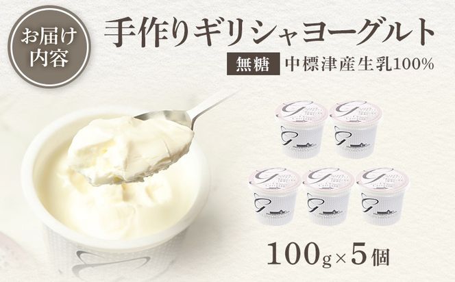 北海道中標津町　「手作り」でお届けする濃厚なギリシャヨーグルト（無糖）100g×５個 計500g【1116803】