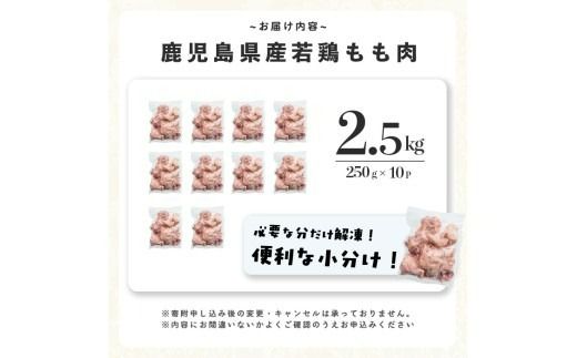 小分けで便利！鹿児島県産若鶏もも肉切身 計2.5kg(250g×10P) a2-124