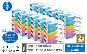 【2回お届け 計120箱】エリエール ティシュー 180組5箱 12パック ティッシュペーパー 箱ティッシュ ボックスティッシュ 紙 まとめ買い 防災 常備品 備蓄品 消耗品 日用品 生活必需品 送料無料 赤平市 ストック 