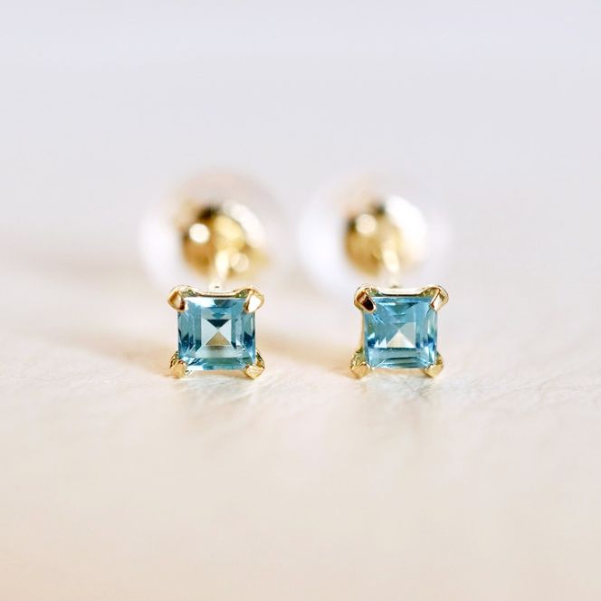 【ジュエリー】K18 イエローゴールド 一粒石 ブルートパーズ ピアス  保証書付 KO-0031 242-006-a