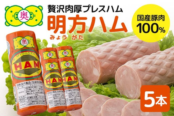 明方ハム 5本 特産品 加工品 農協 豚肉 肉 おつまみ お弁当 伝統製法 502
