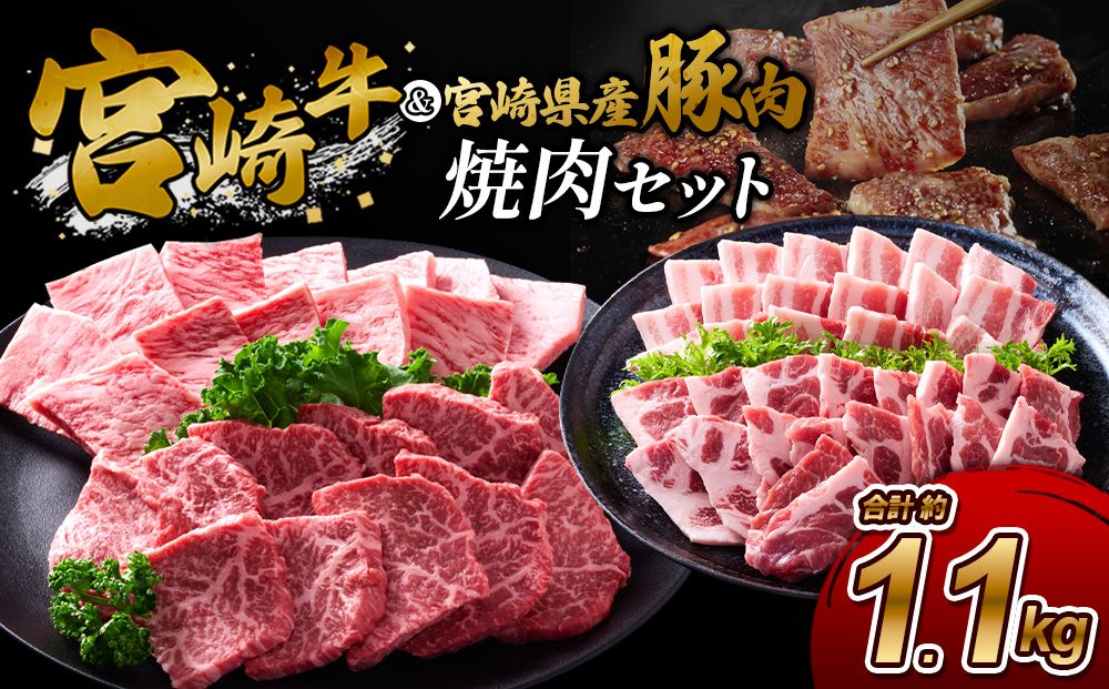 [宮崎牛・豚]焼肉食べ比べ 1.1kg (牛400g/豚700g) 真空パック 冷凍 小分け