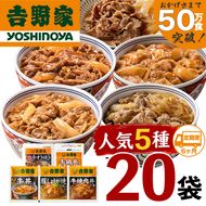 【定期便 ６ヶ月】吉野家 人気５種２０袋バラエティセット（冷凍） 牛丼 レトルト 非常食 防災食 6ヶ月 お楽しみ 新潟 