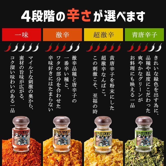 FYN9-645 山形県 西川町産 唐辛子使用！ 月山なんばこ 4種4本セット 調味料 食品 香辛料 スパイス 唐辛子 とうがらし 辛い 手作り 命がけ 山形県 西川町 月山