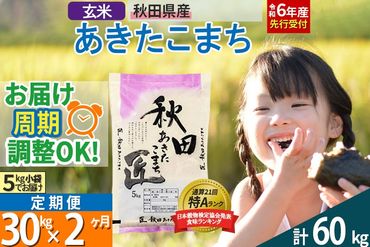 【玄米】＜令和6年産 予約＞《定期便2ヶ月》秋田県産 あきたこまち 30kg (5kg×6袋)×2回 30キロ お米【お届け周期調整 隔月お届けも可】|02_snk-021002s