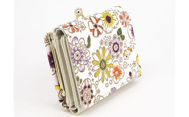 【文庫屋大関】三つ折りミニ財布　みつばち【皮革工芸品】 ファッション 小物 民芸品 お札 カード 小銭 手のひらサイズ コンパクト 花 ミツバチ 牛革 手作り 国産 