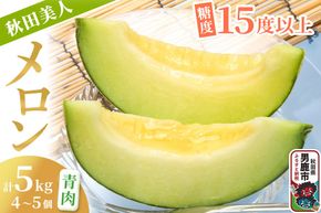 【先行受付】秋田美人メロン 4～5個 計5kg 甘みじゅうぶんの青肉メロン 糖度15度以上 ミツバチ交配 秋田県 男鹿市 JA秋田なまはげ|23_nhn-060501