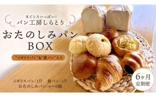 【 6ヶ月 定期便 】まごころいっぱい！ パン工房しらとり 人気商品 「 イギリスパン 」＆「 食パン 」入り おたのしみパン BOX【A】 冷凍 パン 詰め合わせ ボックス ギフト お楽しみ [AU013ci]