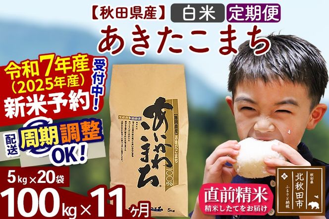 ※令和7年産 新米予約※《定期便11ヶ月》秋田県産 あきたこまち 100kg【白米】(5kg小分け袋) 2025年産 お届け周期調整可能 隔月に調整OK お米 藤岡農産|foap-11711