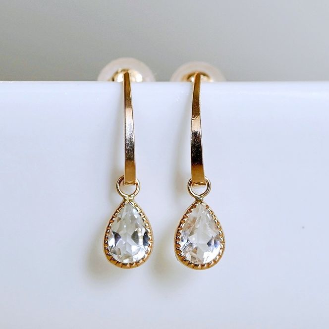 K10YG(10金) イエローゴールド 揺れる ホワイトトパーズ アンティーク ピアス 保証書付 SR-2223-1 242-043-c