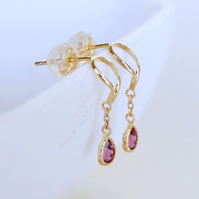 K10YG(10金) イエローゴールド 揺れる ロードライトガーネット アンティーク ピアス 保証書付 2274 242-049-e