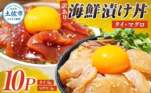 訳あり海鮮漬け丼（タイ6P・マグロ4P）セット 漬け丼 漬け 鯛 鮪 マグロ 赤身 食べ比べ 海鮮 魚 冷凍  高知 土佐 海鮮丼 漬け丼 ぶっかけ お茶漬け 鯛めし 【企業組合　宇佐もん工房】 [BQAB029]