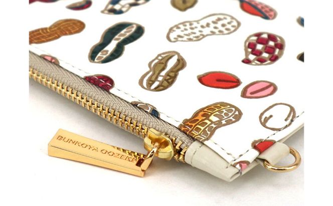 【文庫屋大関】すっきりカードケース　ピーナッツ【皮革工芸品】 ファッション小物 雑貨 フラグメントケース 小銭入れ付き 収納 スマート 日本製 食べ物 