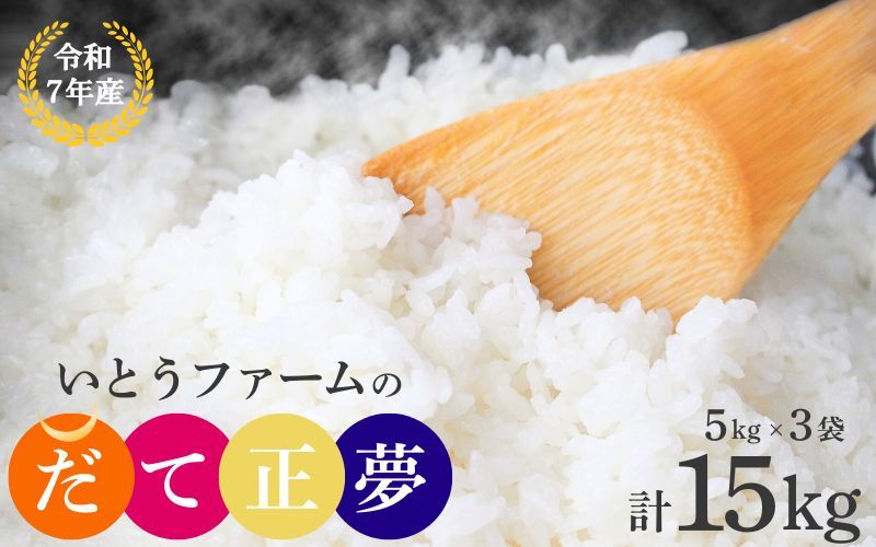 [宮城米の夢をかなえた極良食味品種]いとうファームの令和7年産「だて正夢」15kg(5kg×3袋) / 米 お米 精米 白米 ご飯 産地直送 [itofarm010]