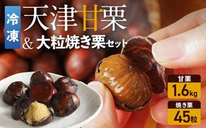 〈予約受付〉（新栗でお届け）【冷凍】天津甘栗1.6kg＆大粒の焼き栗（45粒）セット 焼きたて 栗 くり 栗爪 殻付き お菓子 おつまみ 人気 高リピート 小分け 美容 健康 栄養豊富 H045-099