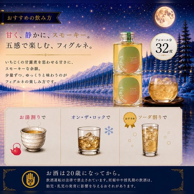 いちじくリキュールFiglune（フィグルネ）180ml×2本 リキュール いちじく 酒 お酒 アルコール ロック 水割り ソーダ割り お湯割り
