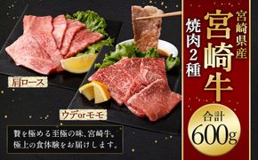 ＜宮崎牛焼肉2種（赤身霜降り） 計600g＞2026年2月上旬より順次出荷 300g×2パック お肉 肉 宮崎牛 牛肉 赤身 肩ロース ロース モモ ウデ 焼き肉 焼肉 BBQ バーベキュー 霜降り 冷凍 宮崎県 高鍋町【c1535_mc】