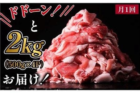 【 全12回 定期便 】 糸島 豚 切り落とし 2kg ( 500g × 4P ) 糸島 【幸栄物産】 [ABH022]