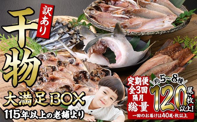 ＜定期便・全3回 (隔月)＞訳あり 干物大満足BOX (120尾以上)定期便 簡単 調理 干物 あじ かます さば いわし みりん干し 丸干し 開き 魚 海鮮 冷凍 詰め合わせ セット 大分県 佐伯市【AQ85】【やまろ渡邉】