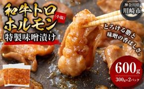 トロホルモン 味噌漬け 600g ( 300g × 2 ) プリプリ 小分け 使いやすい 味付き 調理便利 野菜炒め ホルモン炒め 訳あり 不揃い 和牛 小腸 冷凍 配送時期が選べる 個包装 冷凍保存 アウトドア キャンプ おすすめ 人気