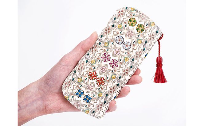 【文庫屋大関】メガネケース　花菱【皮革工芸品】 ファッション小物 民芸品 
