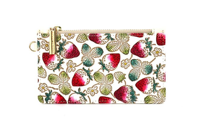 【文庫屋大関】すっきりカードケース　いちご【皮革工芸品】 ファッション小物 雑貨 フラグメントケース 小銭入れ付き 収納 スマート 日本製 イチゴ 苺 フルーツ 