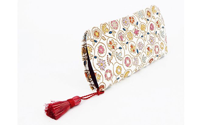 【文庫屋大関】メガネケース　金唐小花【皮革工芸品】 ファッション小物 民芸品 