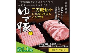 【CF-R7hbk】GRS005　【高知のブランド豚/ゆず豚】二刀流セット（しゃぶしゃぶ＆とんかつ）約1.1kg - しゃぶしゃぶ 豚しゃぶ 豚バラ ロース 豚バラスライス トンカツ 豚 カツ 豚肉 国産 ロースとんかつ 詰め合わせ ギフト・熨斗対応可 贈答