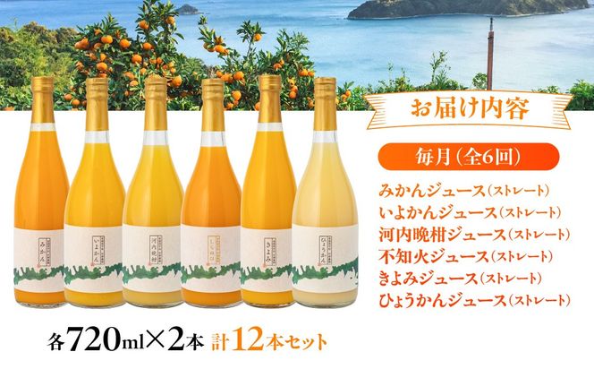 【6ヶ月定期便】田縁農園 6種みかんジュースセット 各2本セット×全6回 みかん いよかん 河内晩柑 不知火 きよみ ひょうかん IKTA051