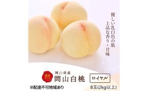 桃 2026年 先行予約 白桃 8玉(2kg以上)等級：ロイヤル 化粧箱入り もも モモ 岡山県産 国産 フルーツ 果物 セット ギフト