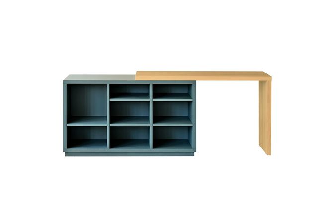 アグレ シェルフデスク GR【グリーン 完成品 L字 収納 学習机 子供部屋 スライド天板】(H062322)