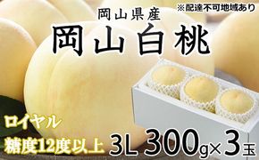 桃 2026年 先行予約 岡山 白桃 ロイヤル 3玉×約300g（3Lサイズ）JAおかやまのもも（早生種・中生種） もも モモ 岡山県産 国産 フルーツ 果物 ギフト 