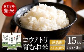 令和7年産　新米 減農薬 米 特別栽培米 15kg コウノトリ育むお米 但馬産 こしひかり 兵庫県産(5kg×3袋)（94-004）減農薬 お米 15キロ 精米 白米 コウノトリ米 コシヒカリ 新米 コメ こめ ご飯 ライス 減農薬米