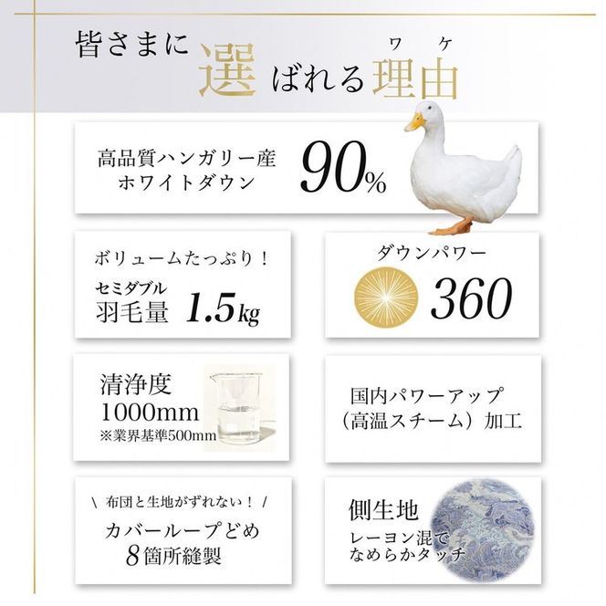 【ブルー（柄）】京都金桝 冬用羽毛布団 セミダブルサイズ×1枚 【ふとん 布団 寝具 国産 日本製 羽毛布団 羽毛ふとん 羽毛ぶとん うもうぶとん うもうふとん 本掛け 羽毛布団セミダブル 掛け布団 掛布団】アクア