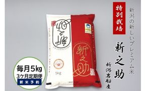 【新米受付・令和8年産米】【3ヶ月定期便】食味鑑定士板垣謹製 新潟県村上市岩船産 特別栽培 新之助 5kg×3ヶ月 1039053N ｜ 連続 毎月 お届け 新耕農産 一等米 プレミアム米 農家直送 低温倉庫保管