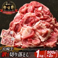 【訳あり】A4等級以上 宮崎牛切り落とし 500g×2P 計1kg（内閣総理大臣賞 A4 A5 宮崎牛 牛肉 黒毛和牛 赤身 切り落とし 小間切れ 宮崎県）