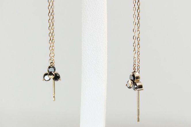 ブラックダイヤモンドアメリカンピアス 選べる地金  【PT（プラチナ）/K18YG（イエローゴールド）/K18PG（ピンクゴールド）】CS-707 / CS-708 / CS-709　ピアス ブラックダイヤモンド チェーン ジュエリー ダイヤ アクセサリー 宝石 山梨 富士吉田