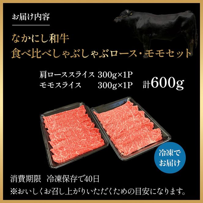 宮崎県西ノ原牧場・なかにし和牛食べ比べしゃぶしゃぶロース・モモ 計600g（国産 牛肉 肉 宮崎牛 黒毛和牛 お肉 しゃぶしゃぶ 人気 ロース モモ 食べ比べ セット 宮崎)
