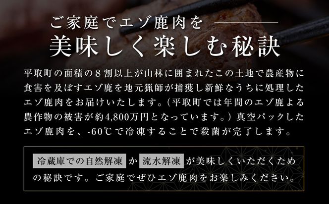 【お試し用】【ヘルシー/やわらかい】平取町産エゾシカ肉ジンギスカン ロース味付き500g BRTS001