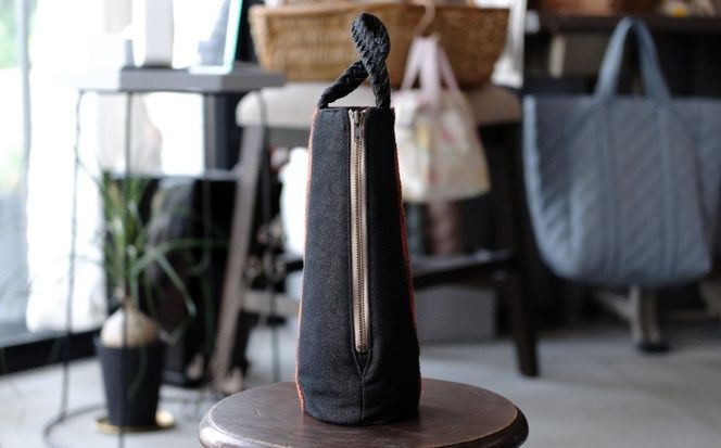 ヤシラミ花織 ワインバッグ 格子モダン (焦茶・濃オレンジ系織物) ボトルバッグ ワインケース ワインクーラー 保冷 おしゃれ 沖縄市 / FABRIC SHOP MINAMI[BCCS003-02]