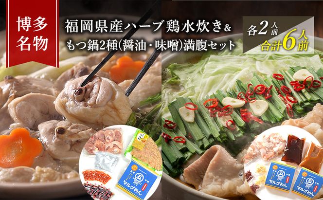 水炊き もつ鍋 ( 醤油 みそ 味2種 ) 食べ比べ セット 各2人前 合計6人前 博多名物 鶏水炊き&モツ鍋 満腹 鍋 牛肉 鶏肉 朝倉市 配送不可：離島 