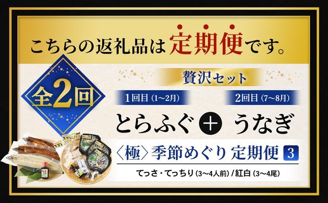 【2回定期便】【極】季節めぐり定期便3 ふぐ フグ 河豚 とらふぐ トラフグ てっさ てっちり うなぎ ウナギ 鰻 熊本県 上天草市