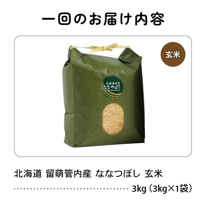 お米 3ヵ月定期便 北海道 留萌管内産 ななつぼし 玄米 3kg R004-072