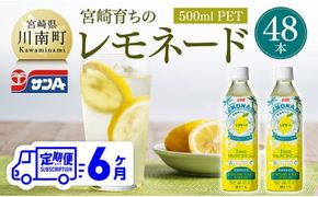 【6ヶ月 定期便 】サンA宮崎育ちのレモネード500mlＰＥＴ　24本入り×2ケース【 全6回 飲料 栄養機能食品 レモン 檸檬 マルチビタミン配合 セット ジュース PET 長期保存 備蓄 送料無料】 [C03016t6]