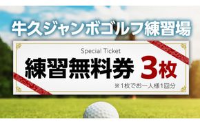 牛久ジャンボゴルフ練習場練習無料券 3枚綴り ゴルフ ゴルフ場 練習券 利用券 プレー プレー券 チケット ゴルフチケット 打ち放題 打ちっぱなし 270ヤード 屋外 茨城[BH001us]