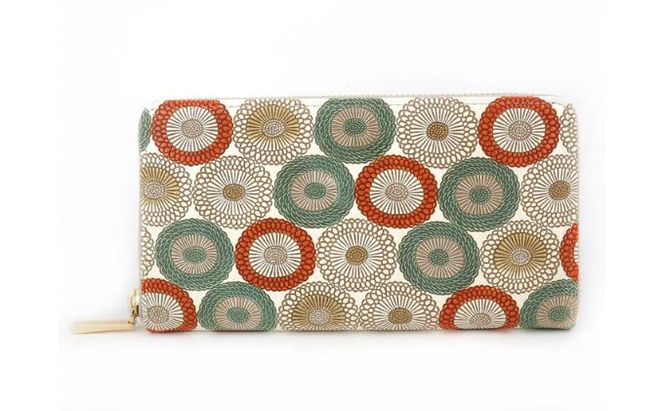 【文庫屋大関】 大容量　ぐるっとファスナーの長財布　笠菊＜若草＞【皮革工芸品】 ファッション小物 民芸品 