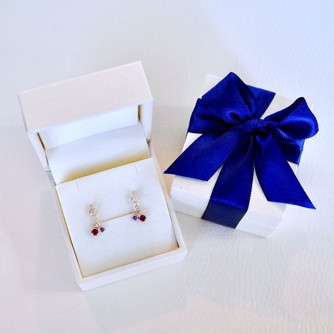 K10YG(10金) イエローゴールド ピンク系天然石 マルチカラー ピアス 揺れる 保証書付 2125 242-052-a