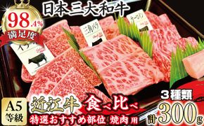 A5等級未経産雌牛　特選近江牛おすすめ部位　焼肉3種盛り　300ｇ【FO29W】（国産牛　和牛　ブランド牛　ブランド和牛　黒毛和牛　牛肉　肉　高級　人気　おすすめ　神戸牛　松阪牛 に並ぶ 日本三大和牛 近江牛）