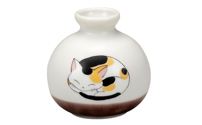 九谷焼　1.8号小つぼ花生　眠り猫　みけ 